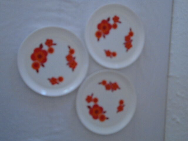 3 flat plates Lotus arcopal france orange diameter 22.5 cm