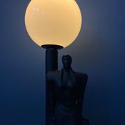 Vintage art deco porcelain desk lamp with glass lampshade