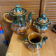 Vintage French café service set, 27 pieces, old pottery from Maine.