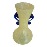 Yellow glass paste vase with navy blue handles