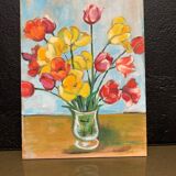 Vintage painting, painting, still life with flowers