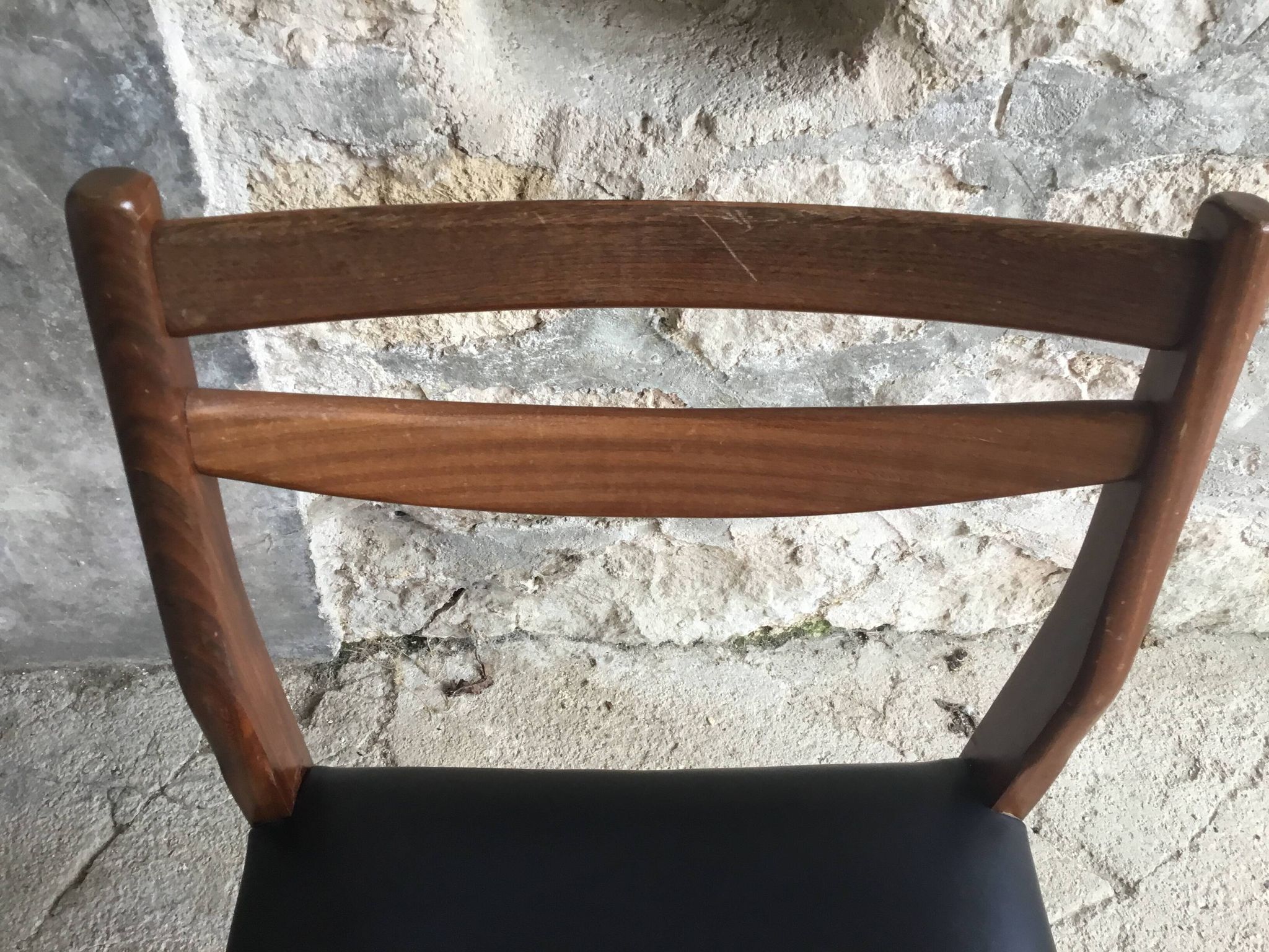 Pair of Scandinavian chairs Ameublement NF black imitation leather and teak - 1960