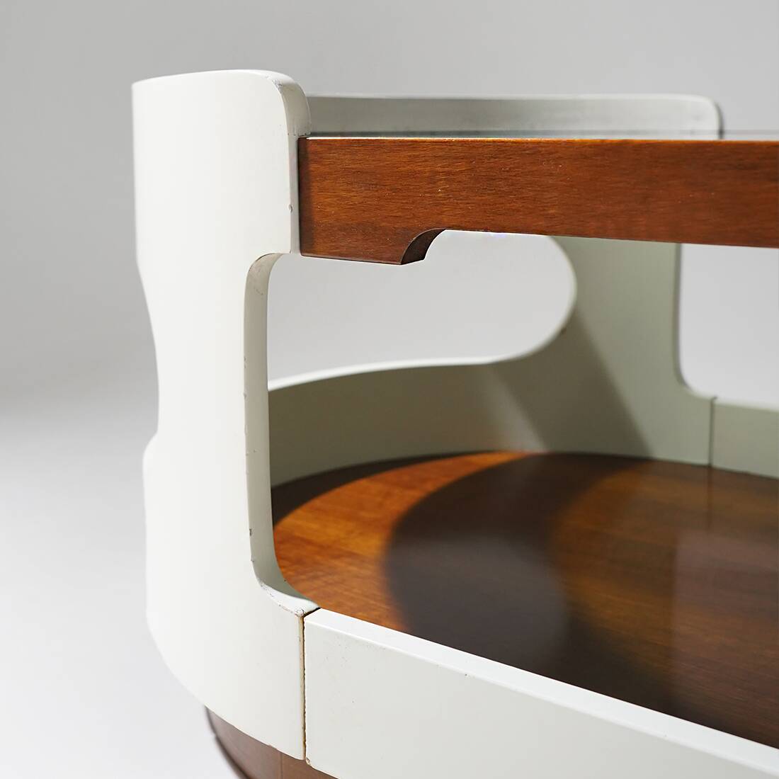Table basse en bois et en verre de l'ère spatiale, années 1970