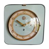 Horloge formica vintage pendule murale silencieuse carrée "SMI vert doré"