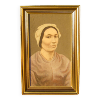 Portrait d'une femme bretonne à l'huile