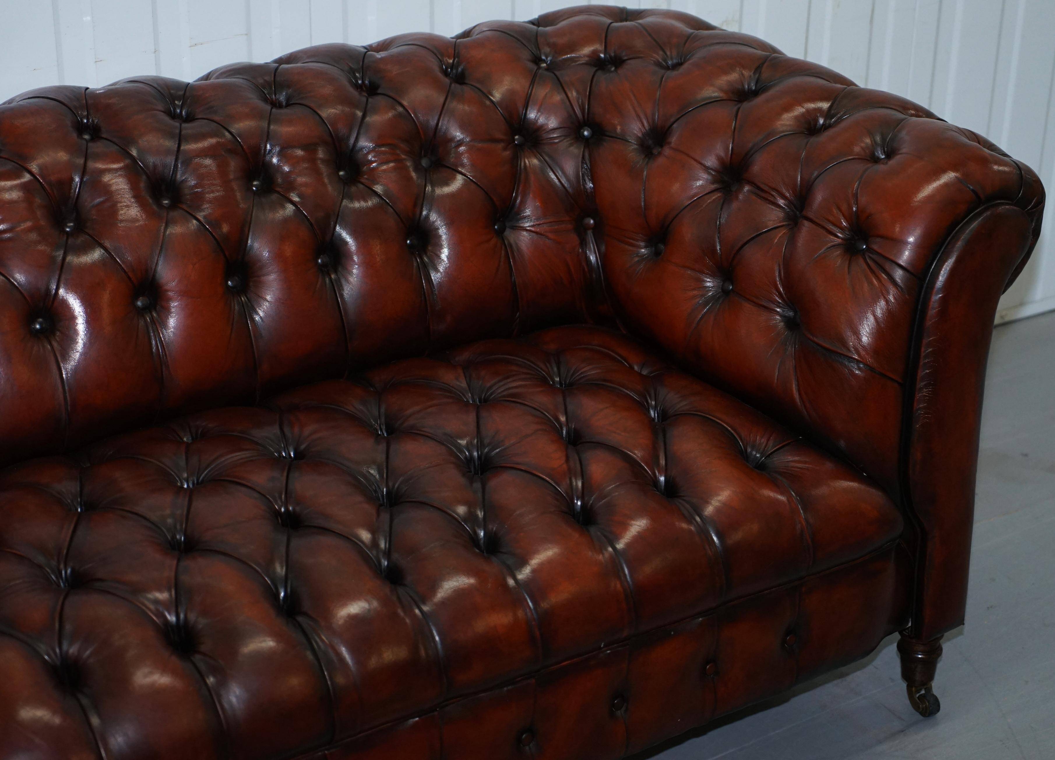 Small Victorian leather Chesterfield sofa