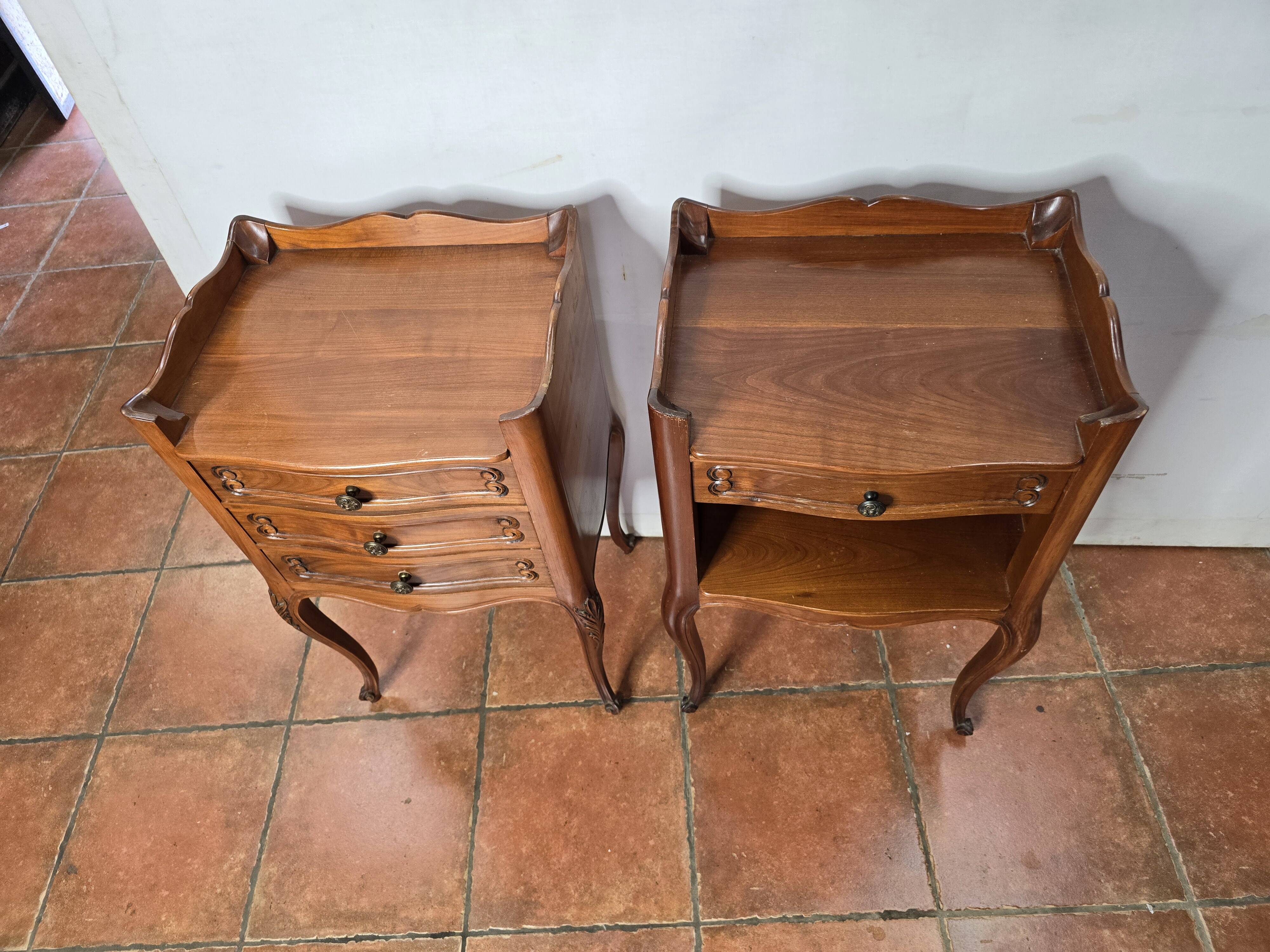 Pair of Louis XV style bedside tables in cherry wood