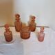 Set of 4 bottles and an art deco box in pink Bayel crystal