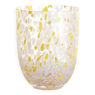 Yellow and pink confetti glass