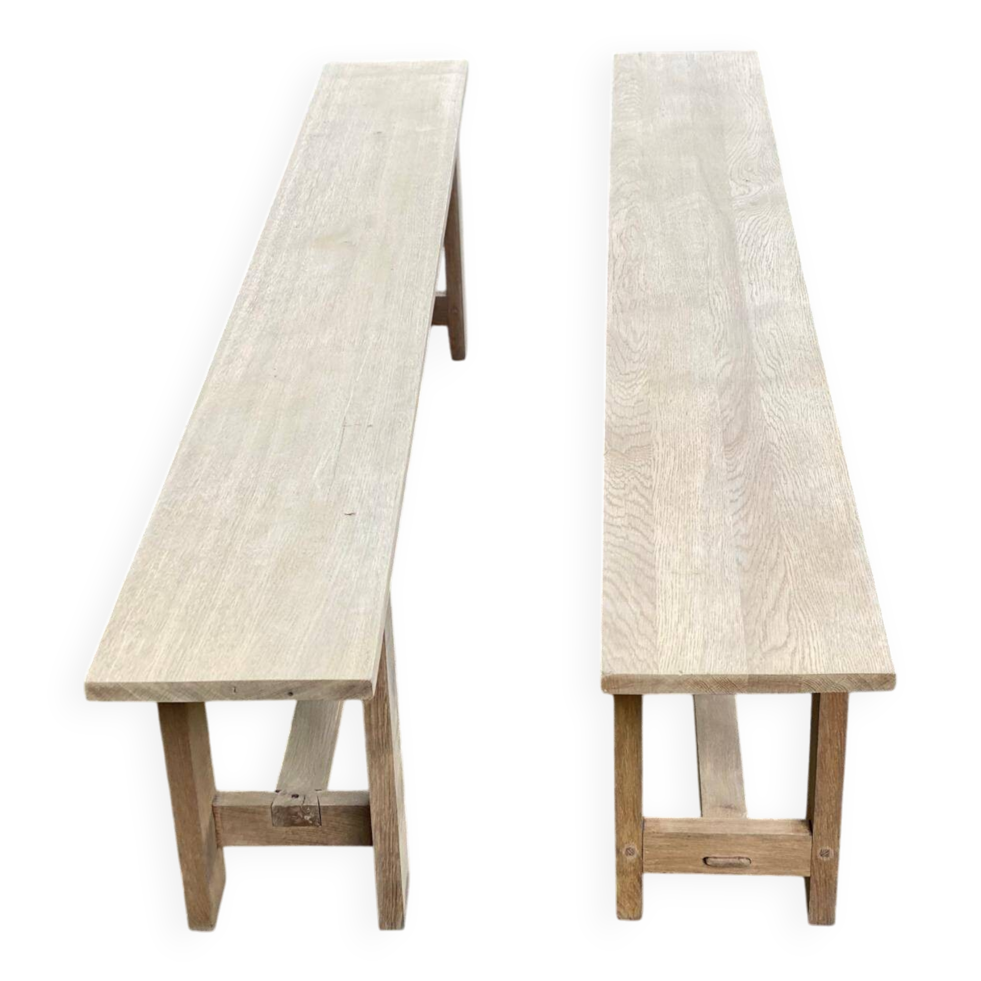 2 renovated farm benches in solid oak 200cm 20th century