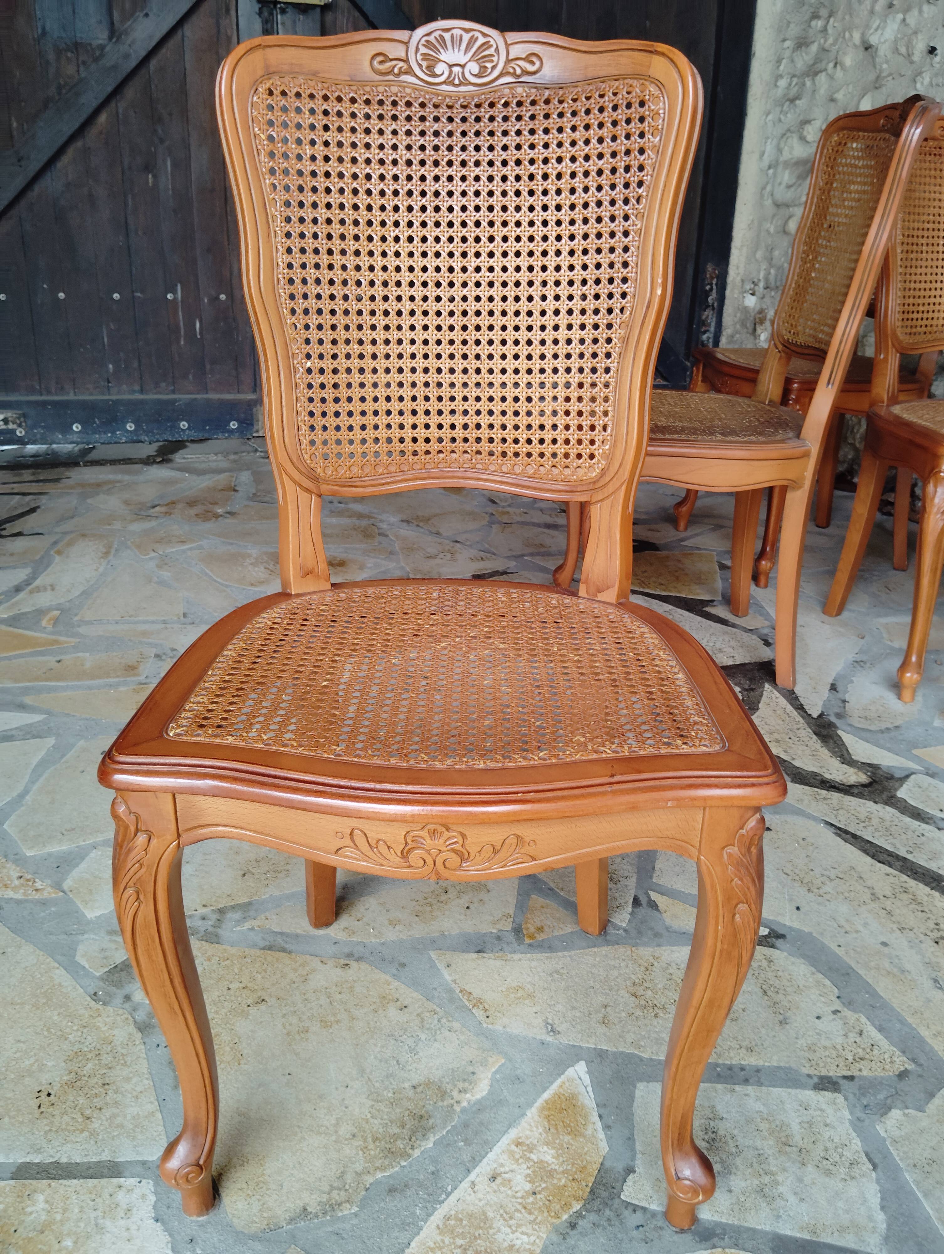 Set of 6 Louis XV chairs in wood and cane