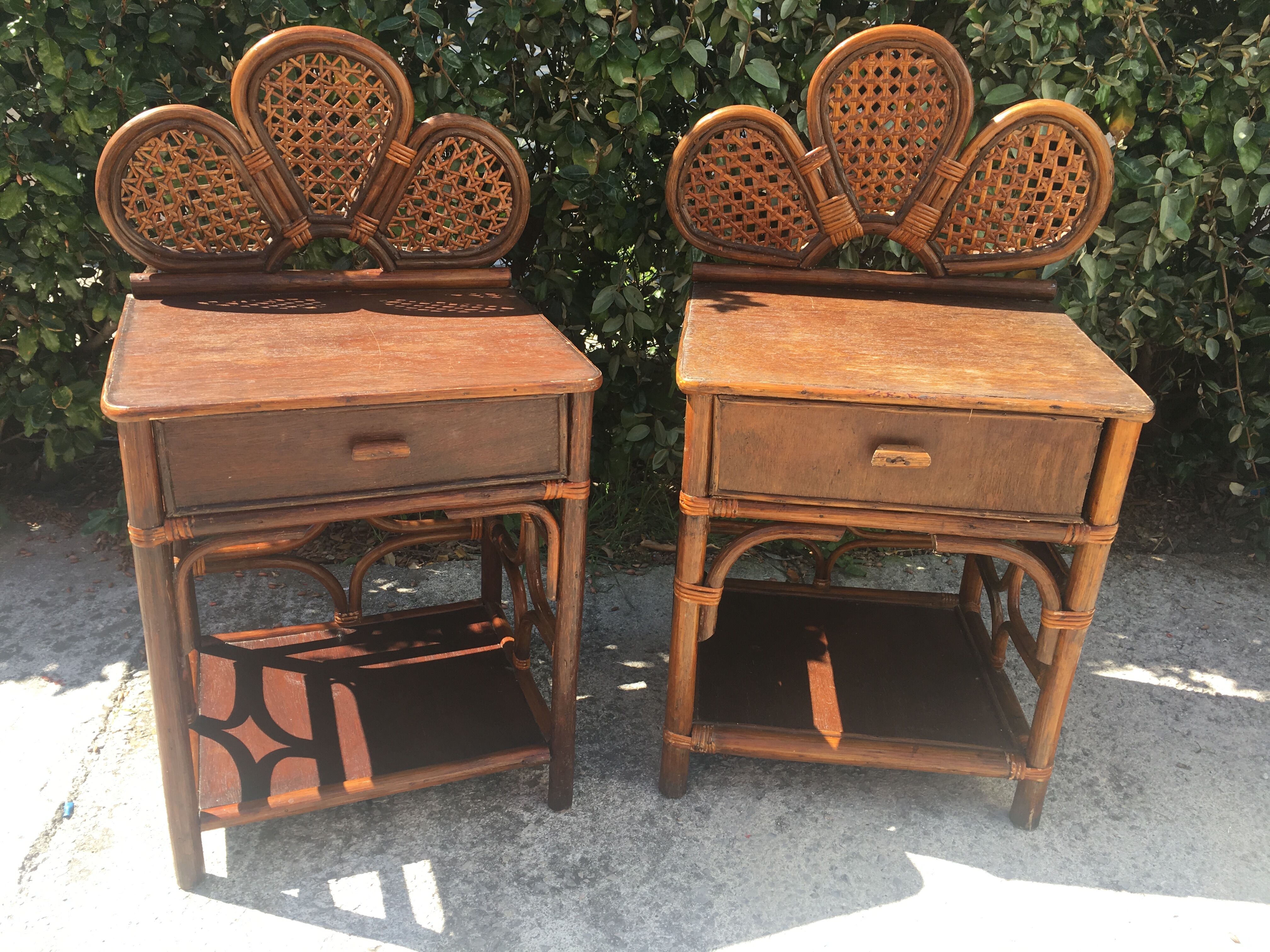 Pair of rattan bedside table
