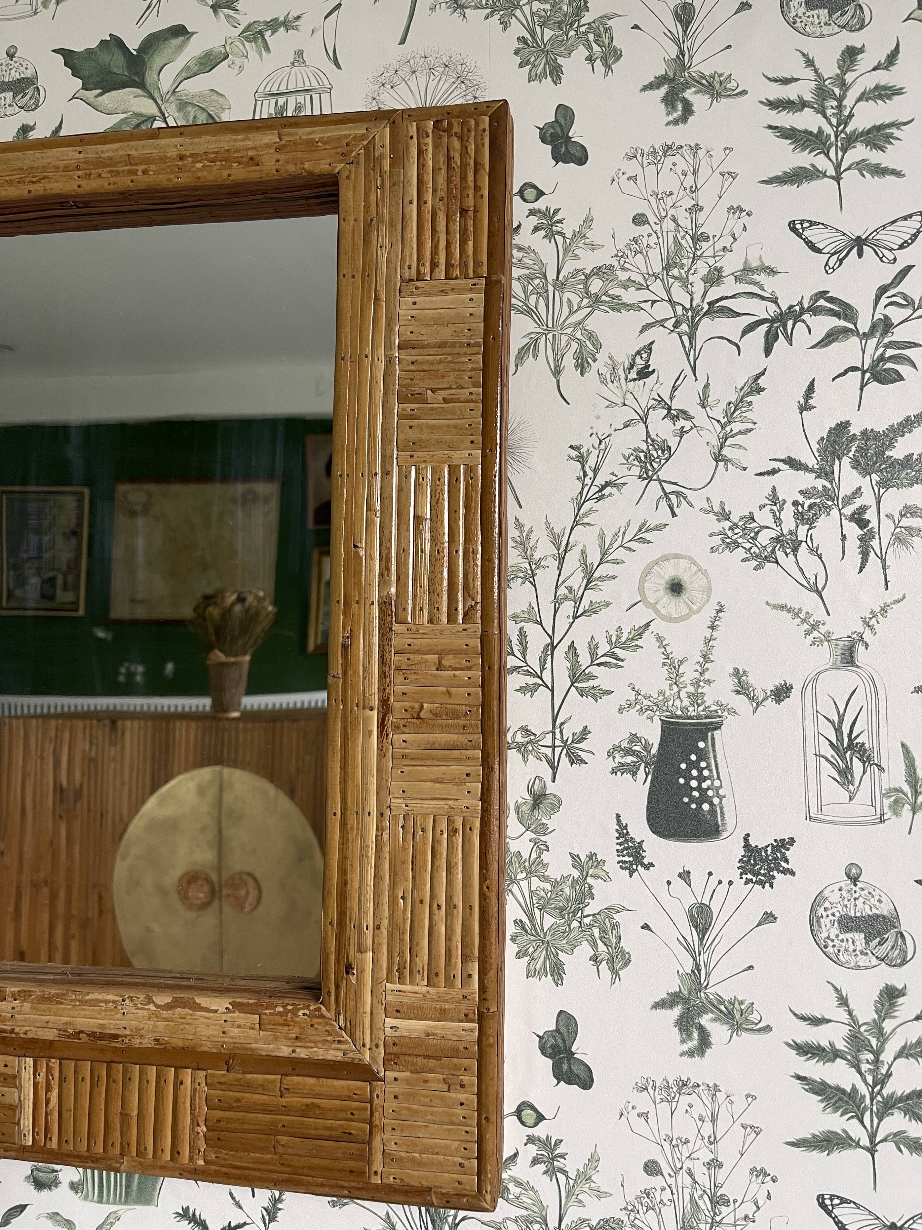 Miroir mural rectangulaire en rotin