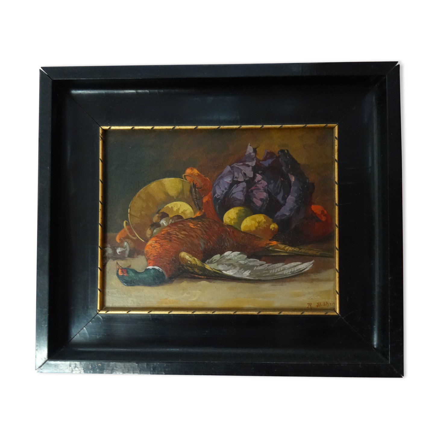 Table still life oil on Panel with its wooden frame