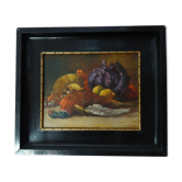 Table still life oil on Panel with its wooden frame