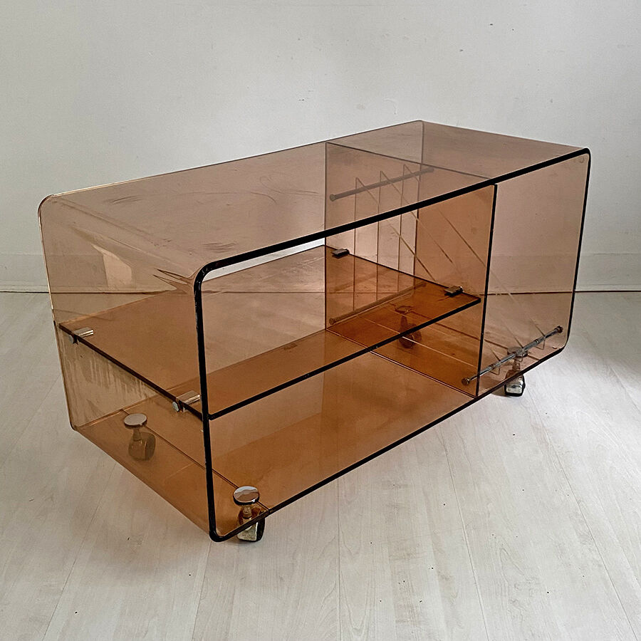 Hifi furniture in vintage smoked plexiglass 70's