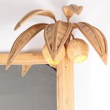 Double illuminated coconut/palm rattan mirror