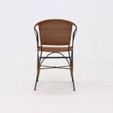 Chaise d'appoint décorative en fer forgé et rotin des années 1970