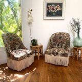Pair of antique tapestry toad armchairs