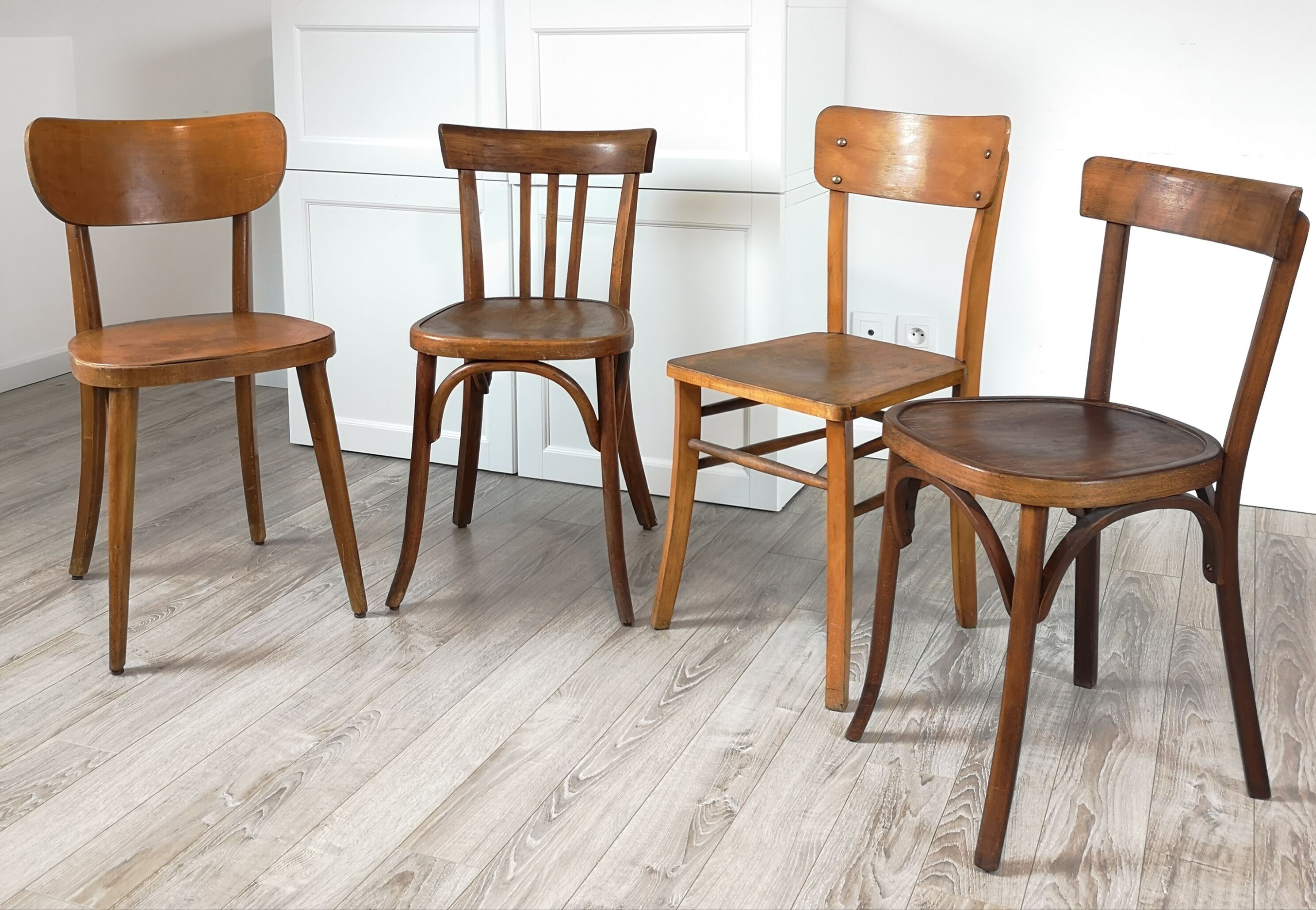 Series of 4 Bistro chairs dismatched Baumann and Fischel