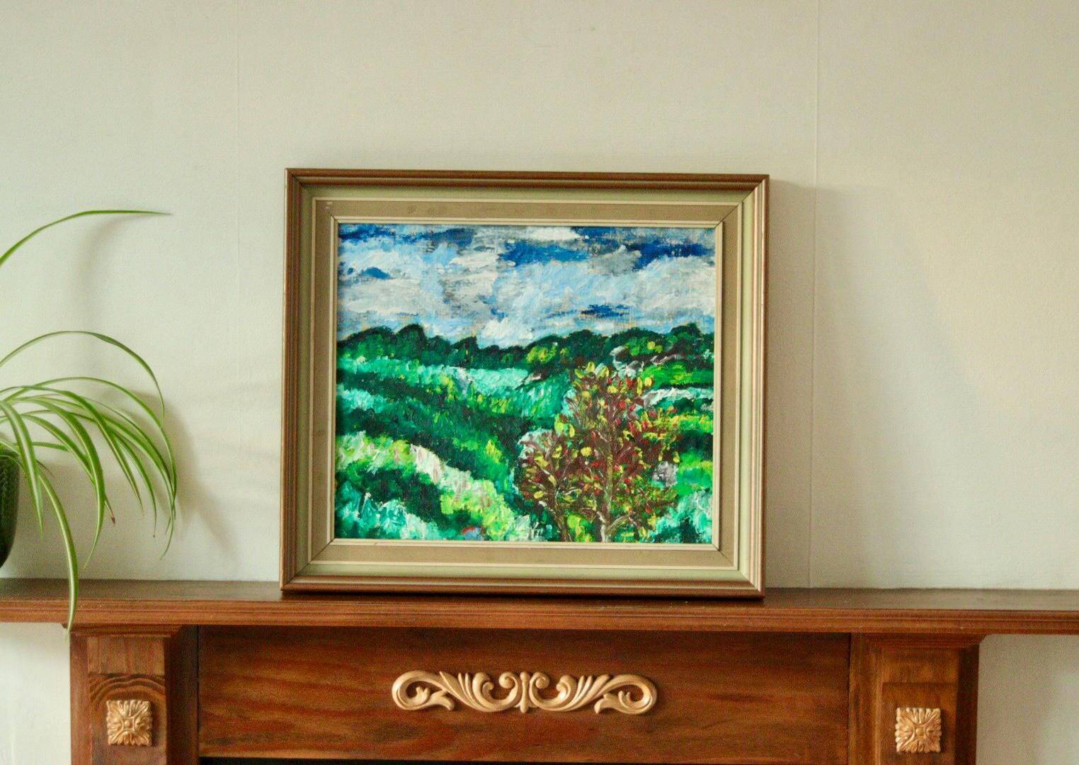 Original mid-century oil on canvas – "Landscape Pattern"