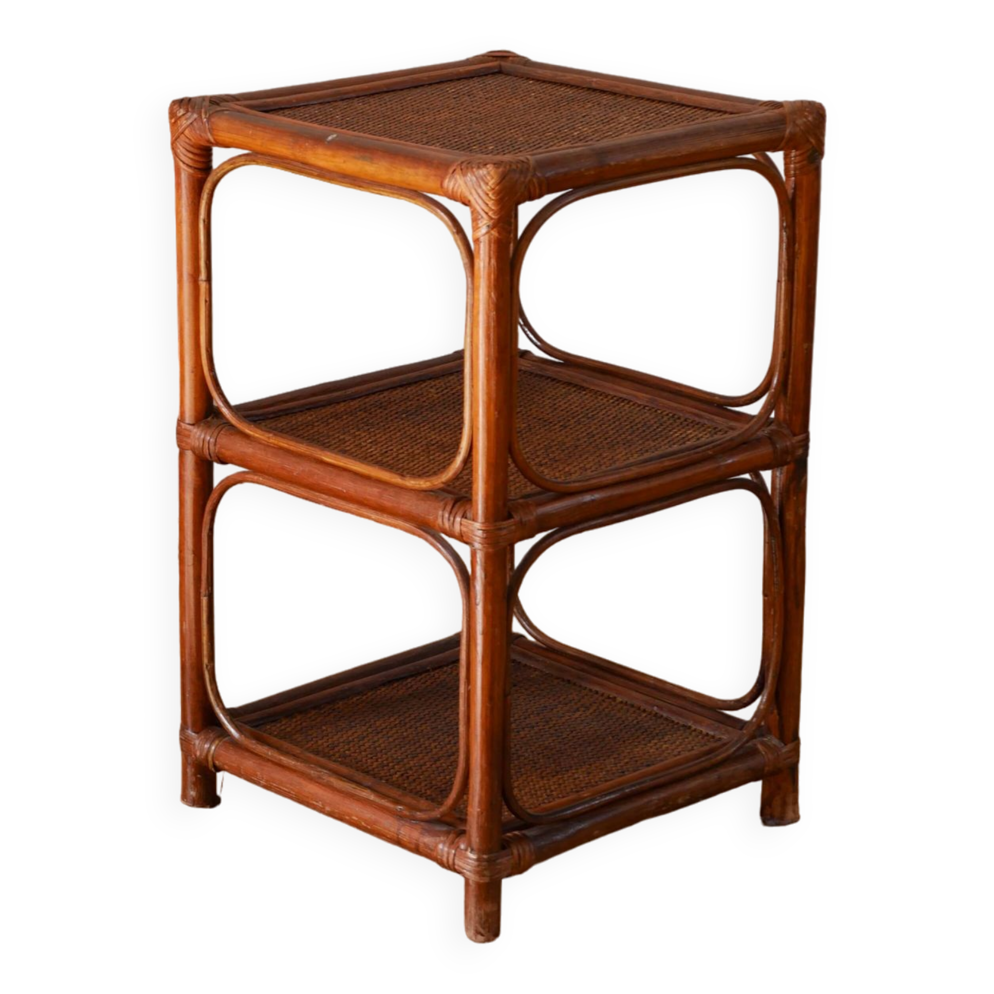 Brown rattan and canework side table, 1970