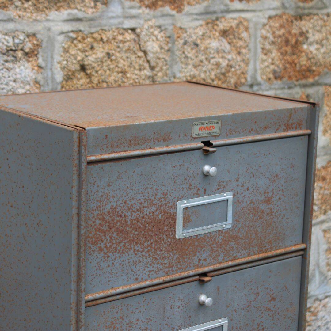 Patinated metal industrial filing cabinet – roneo