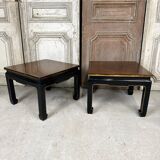 Pair of side tables in black and gold lacquer