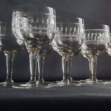 7 verres balon cristal,gravure grecque et filets.