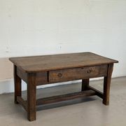 Old farmhouse table in solid oak, 1 drawer, France
