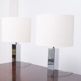 Goffredo Reggiani Chrome Square Table Lamps, Italy, 1960s
