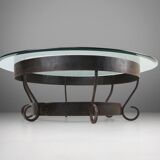 Round Coffee Table with Wrought Iron Base and Glass Top, France, 1930s