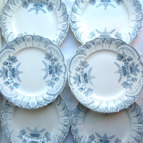 6 dessert plates terre de fer saint amand, regency model, in blue