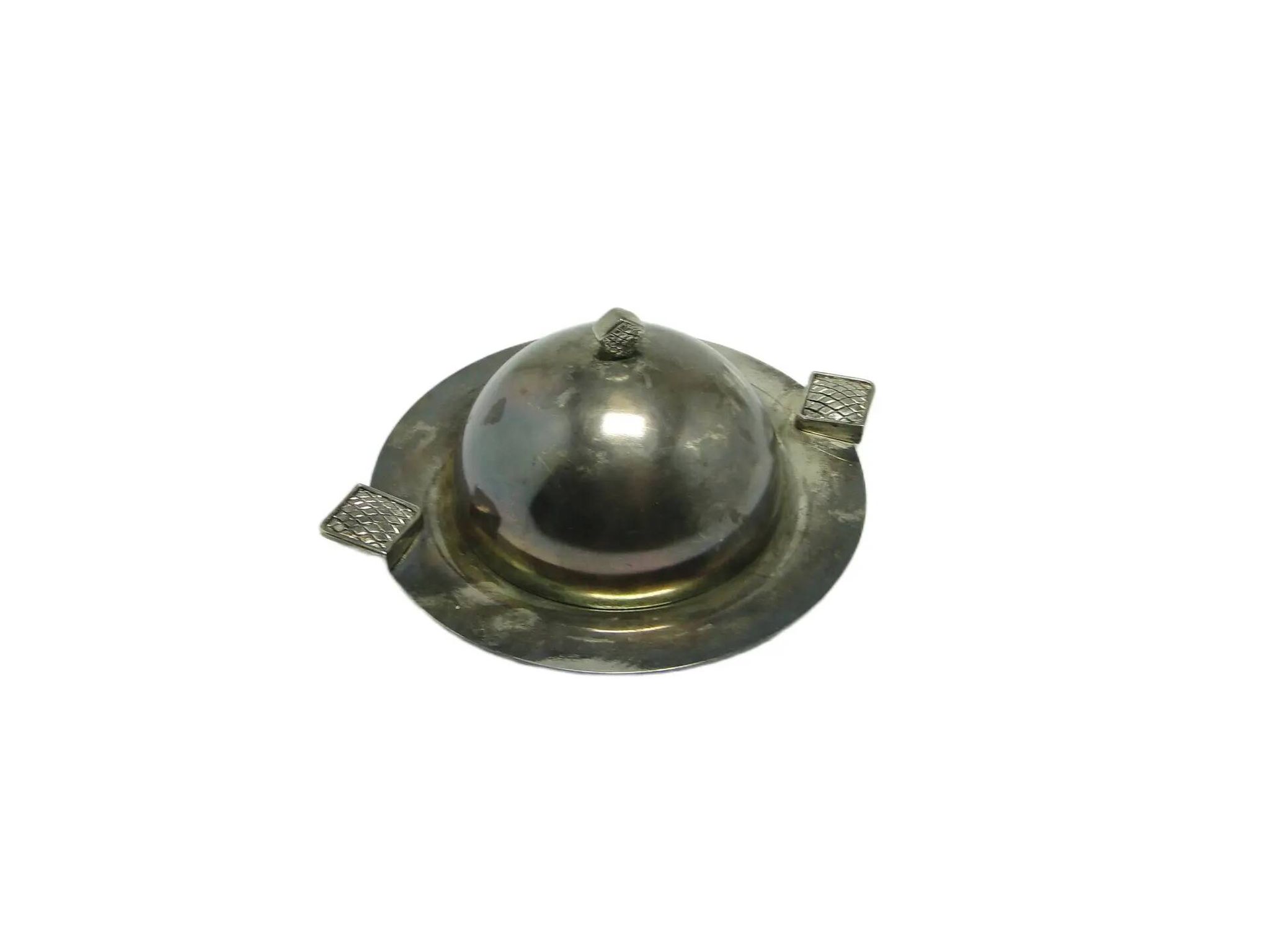 Art Deco butter dish, silver-plated brass, Belgium, 1970s.