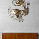 Impressive wall "Peacock" wall sculpture in brass by Curtis Jere, 1980s