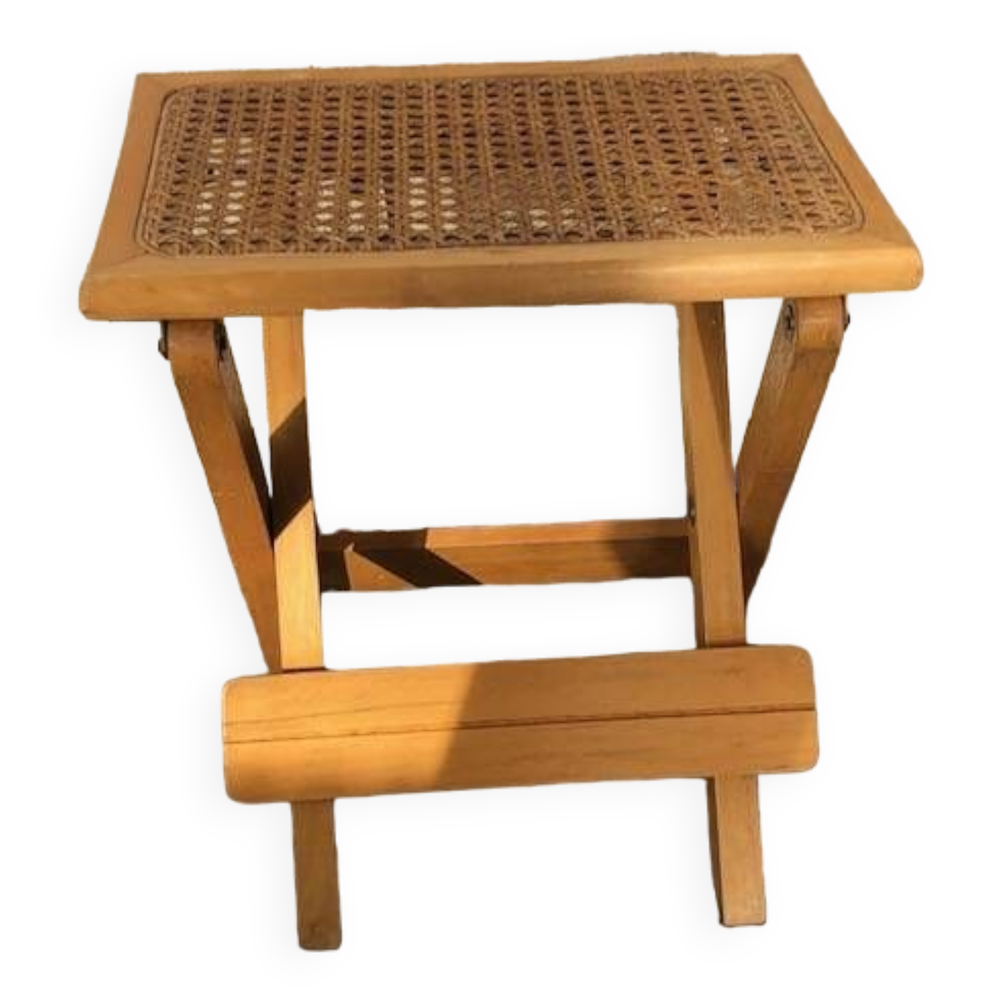 Wooden and cane bedside table