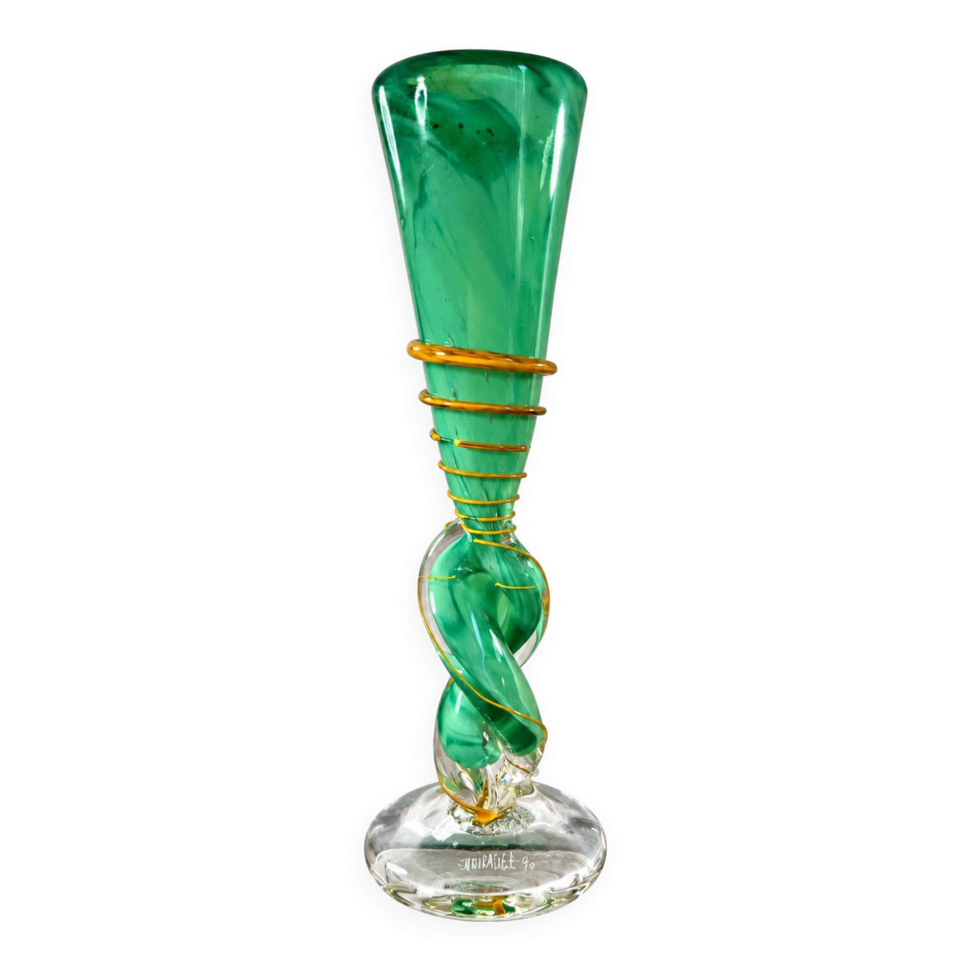 Blown glass vase by Guy Untrauer, signed and dated 1990.