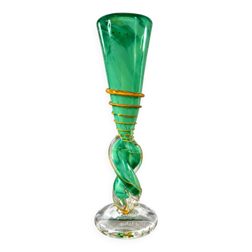 Vase en verre soufflé Guy Untrauer, signé et daté 1990