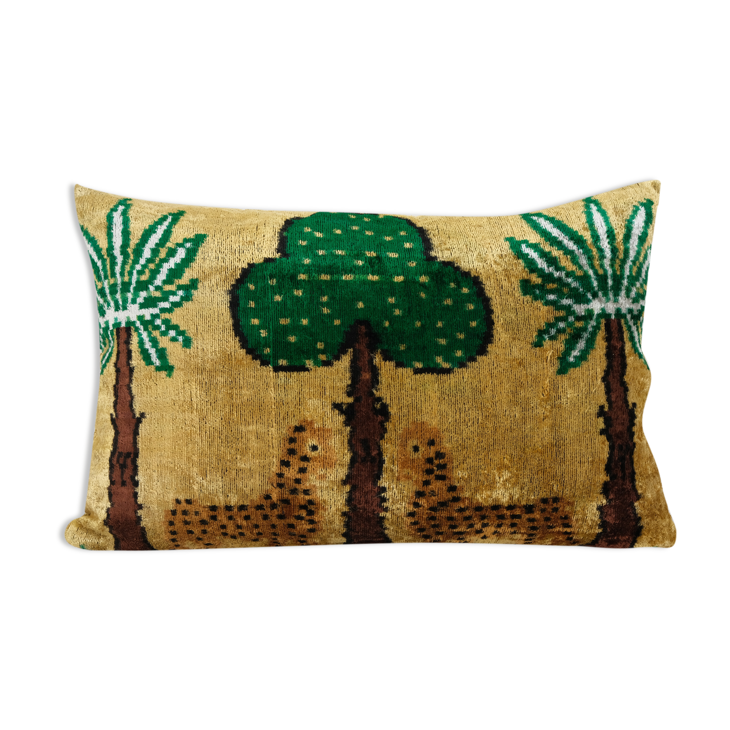 Tiger design ikat velvet pillow, silk lumbar cushion cover, animal lumbar pillows, tree and palm de