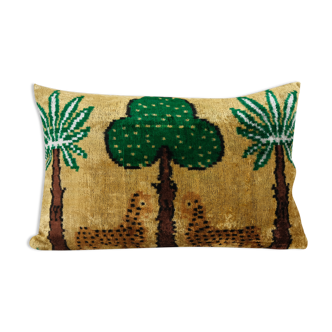 Tiger design ikat velvet pillow, silk lumbar cushion cover, animal lumbar pillows, tree and palm de