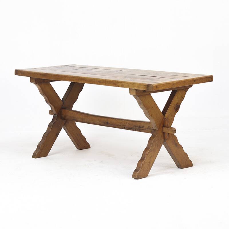 Rustic Oak Brutalist Vintage Dining Table