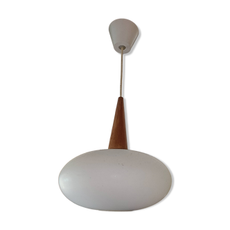 Scandinavian opaline and teak suspension