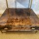Aldo Tura side table in hazel brown tones with brass legs and bottom drawer