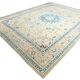 Tapis persan vintage beige et bleu à médaillon floral, 300x393 cm