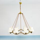 Large Viennese Modernism curved brass wave chandelier by Hugo Gorge, 1940s