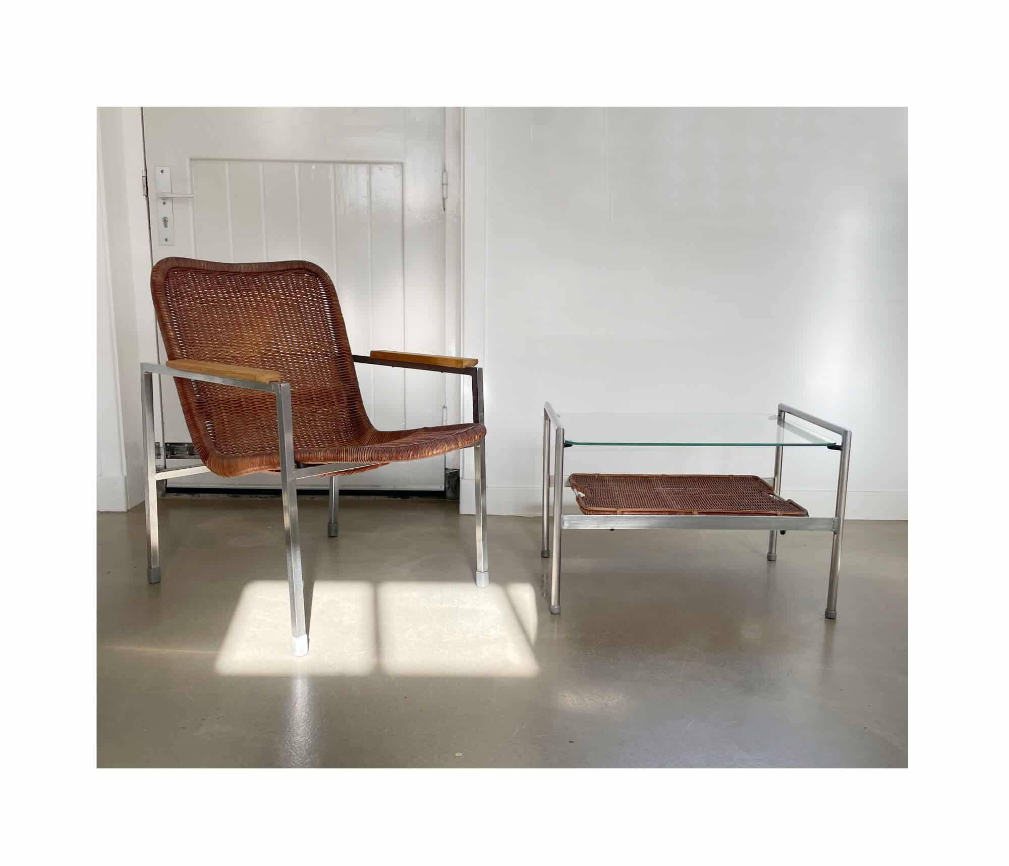 Fauteuil et table basse ou d'appoint, Gebr. Jonkers, années 50/60