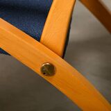 Scandinavian Modern Foldable Safari Lounge Chair in Beech wood and Blue fab