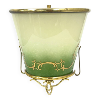 Green gradient glass wall sconce with brass fixture, France 1960s.
