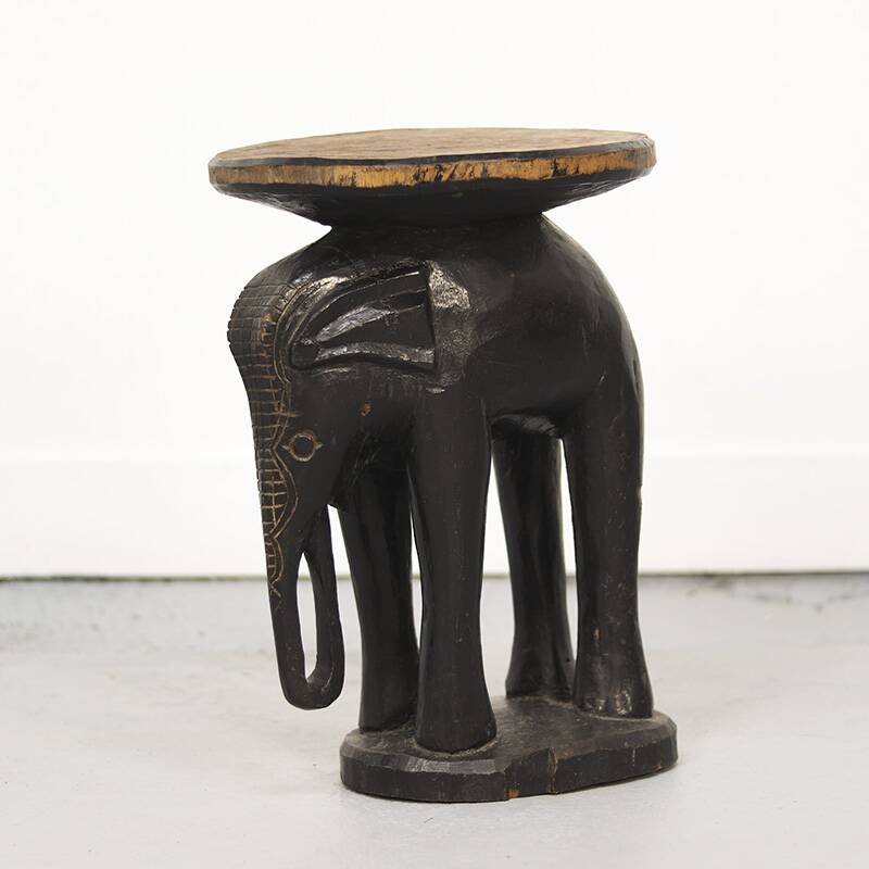 Antique Folk Art Colonial Elephant Side Table / Pedestal