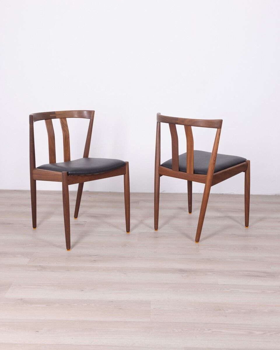 Pair of Vintage 60's Chairs in Teak Wood and Leather Danish Design